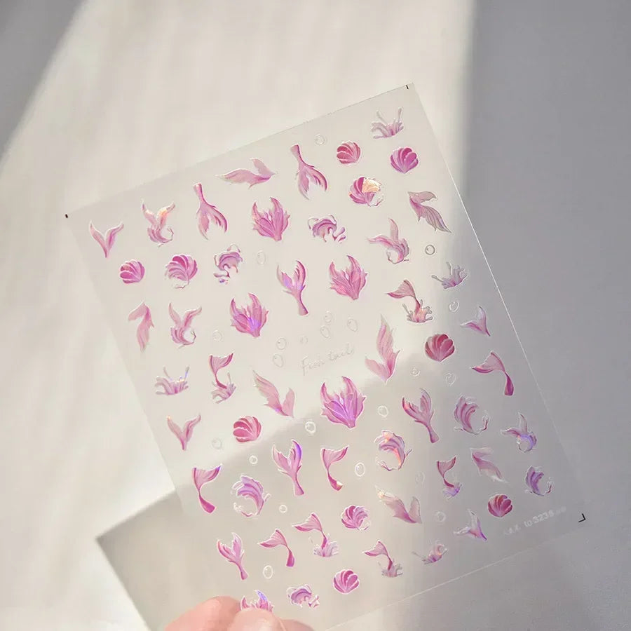 Shiny Gold Shell Starfish Conch Whale Sea Star Scallop Coral 5D Bowknot Adhesive Nail Art Sticker Summer Beach Manicure Decal