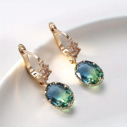 1 Pair Fashion Synthesis Zircon Tourmaline Drop Golden Earrings Temperament leaf Ear Stud Female Ear Buckle Jewelry for Women