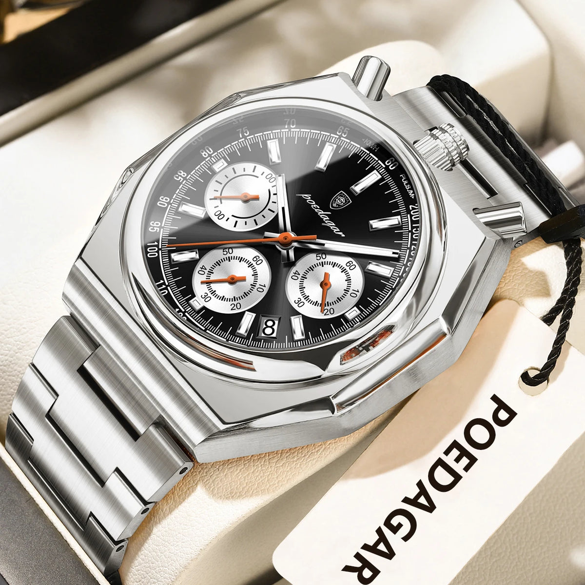 POEDAGAR Fashion Sports Male Watch Stainless Steel Chronograph Date Men Watch Luminous Waterproof Military Quartz Men's Watches