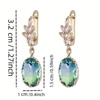 1 Pair Fashion Synthesis Zircon Tourmaline Drop Golden Earrings Temperament leaf Ear Stud Female Ear Buckle Jewelry for Women
