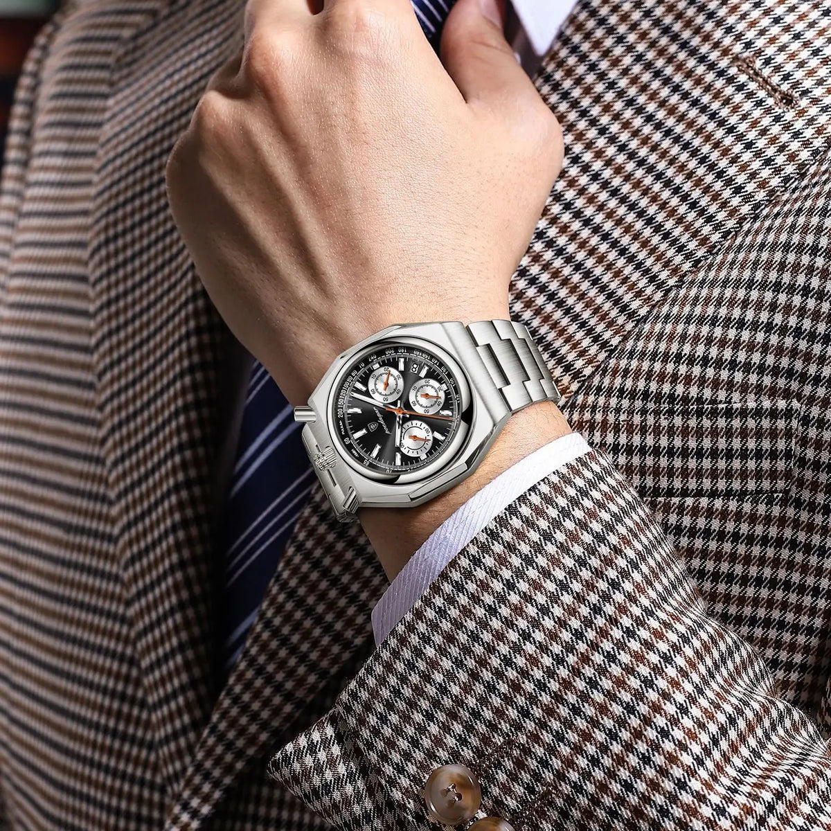 POEDAGAR Fashion Sports Male Watch Stainless Steel Chronograph Date Men Watch Luminous Waterproof Military Quartz Men's Watches