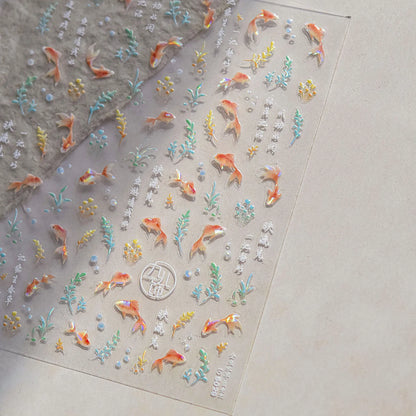 Shiny Gold Shell Starfish Conch Whale Sea Star Scallop Coral 5D Bowknot Adhesive Nail Art Sticker Summer Beach Manicure Decal