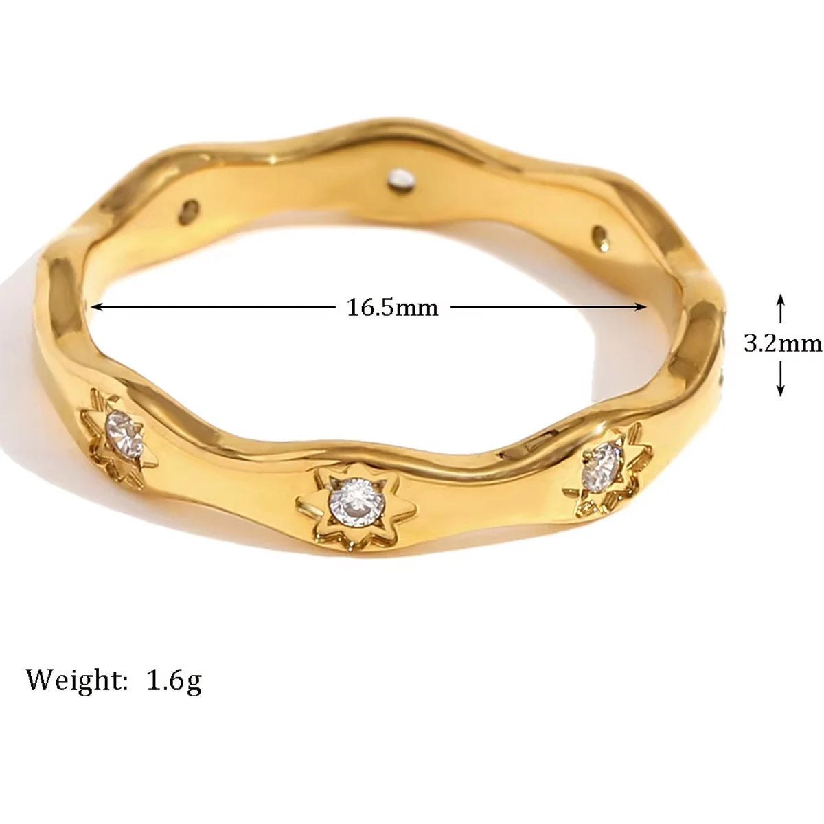 Eight Awn Star Wave Shape Ring Gold Color  Plated Exquisite Women Jewelry For Party Dating