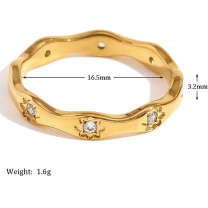 Eight Awn Star Wave Shape Ring Gold Color  Plated Exquisite Women Jewelry For Party Dating