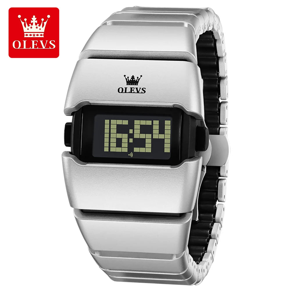 OLEVS Luxury Man Watch Personalized Tonneau Digital Quartz Watches for Men Original Electronic Movement Alarm Stopwatch New 1112