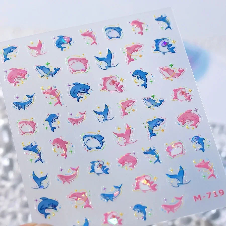 Shiny Gold Shell Starfish Conch Whale Sea Star Scallop Coral 5D Bowknot Adhesive Nail Art Sticker Summer Beach Manicure Decal