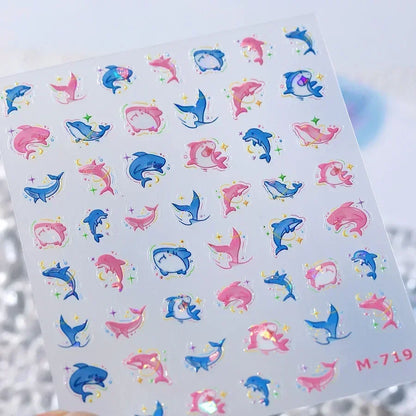 Shiny Gold Shell Starfish Conch Whale Sea Star Scallop Coral 5D Bowknot Adhesive Nail Art Sticker Summer Beach Manicure Decal