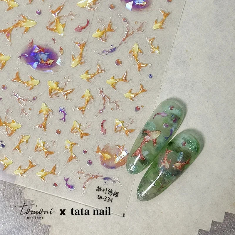 Shiny Gold Shell Starfish Conch Whale Sea Star Scallop Coral 5D Bowknot Adhesive Nail Art Sticker Summer Beach Manicure Decal