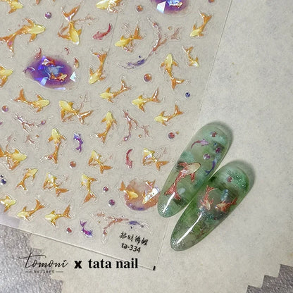 Shiny Gold Shell Starfish Conch Whale Sea Star Scallop Coral 5D Bowknot Adhesive Nail Art Sticker Summer Beach Manicure Decal