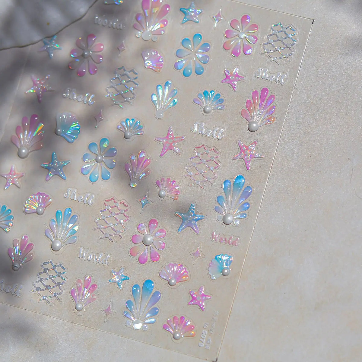 Shiny Gold Shell Starfish Conch Whale Sea Star Scallop Coral 5D Bowknot Adhesive Nail Art Sticker Summer Beach Manicure Decal