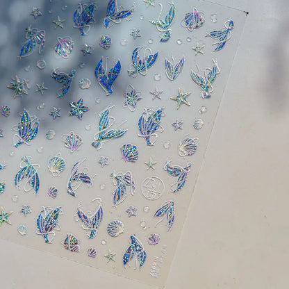 Shiny Gold Shell Starfish Conch Whale Sea Star Scallop Coral 5D Bowknot Adhesive Nail Art Sticker Summer Beach Manicure Decal
