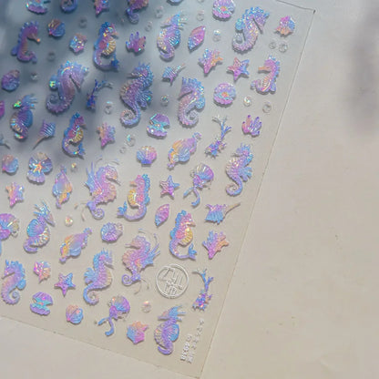 Shiny Gold Shell Starfish Conch Whale Sea Star Scallop Coral 5D Bowknot Adhesive Nail Art Sticker Summer Beach Manicure Decal