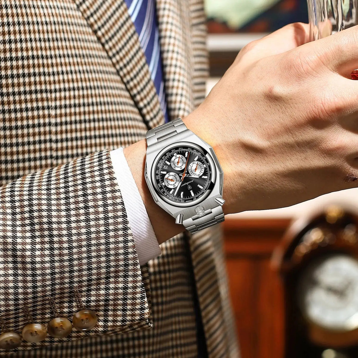 POEDAGAR Fashion Sports Male Watch Stainless Steel Chronograph Date Men Watch Luminous Waterproof Military Quartz Men's Watches