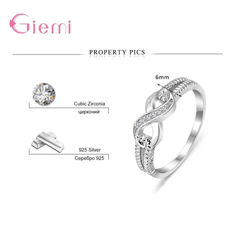 Engagement Wedding Infinity Anniversary Cubic Zirconia Rings 925 Sterling Silver Finger Rings for Women Girl Party Gift Jewelry