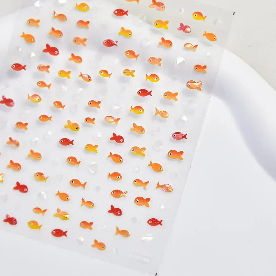 Shiny Gold Shell Starfish Conch Whale Sea Star Scallop Coral 5D Bowknot Adhesive Nail Art Sticker Summer Beach Manicure Decal