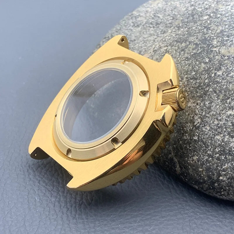 Mod 6105 6309 Turtle Abalone Watch Case Sapphire Crystal Glass Fit NH35 Movement Transparent Bottom Cover Men Diving Watch Case