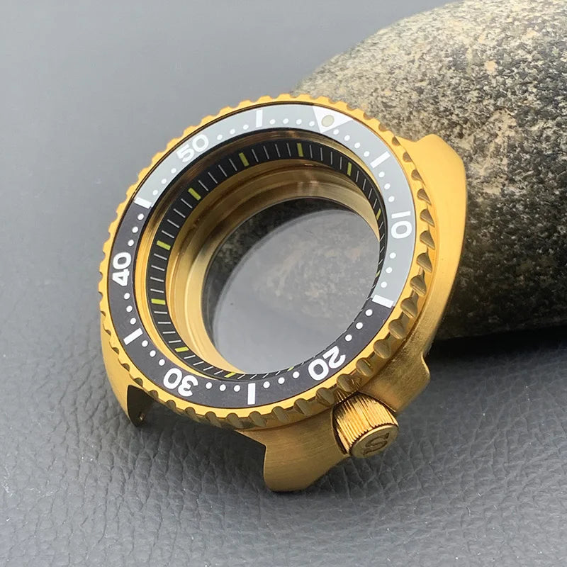 Mod 6105 6309 Turtle Abalone Watch Case Sapphire Crystal Glass Fit NH35 Movement Transparent Bottom Cover Men Diving Watch Case