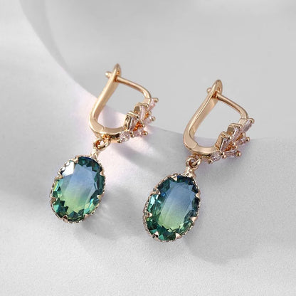 1 Pair Fashion Synthesis Zircon Tourmaline Drop Golden Earrings Temperament leaf Ear Stud Female Ear Buckle Jewelry for Women