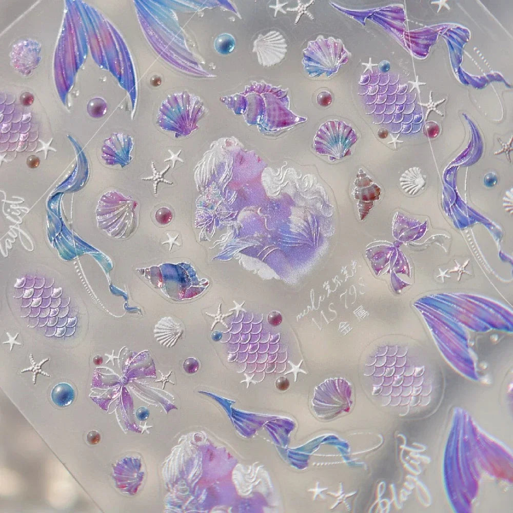Shiny Gold Shell Starfish Conch Whale Sea Star Scallop Coral 5D Bowknot Adhesive Nail Art Sticker Summer Beach Manicure Decal