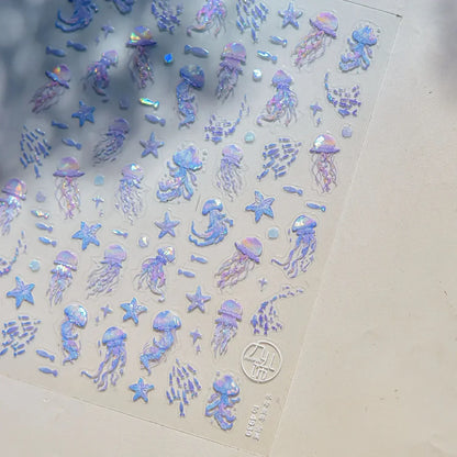 Shiny Gold Shell Starfish Conch Whale Sea Star Scallop Coral 5D Bowknot Adhesive Nail Art Sticker Summer Beach Manicure Decal
